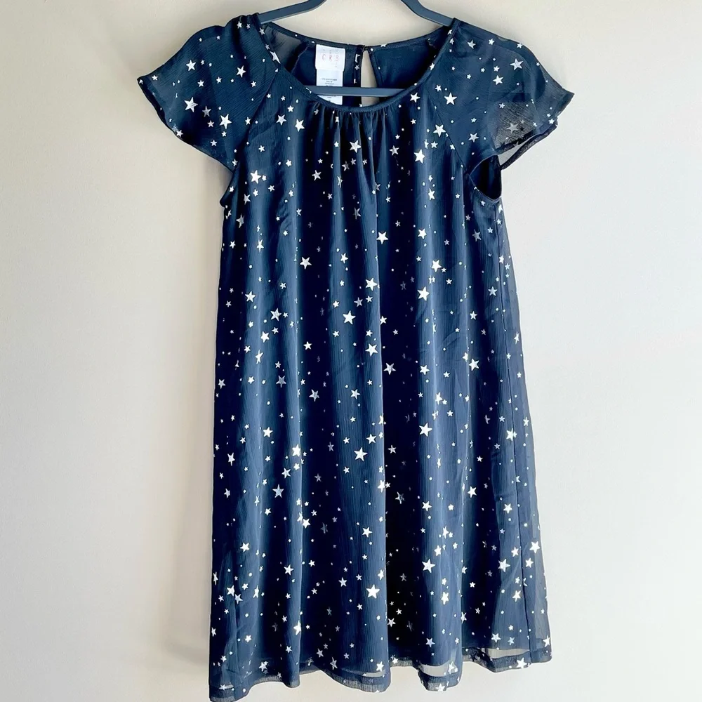 CRB Girls Flutter Sleeve Metallic Star Dress - Size 16 - Picture 2 of 3